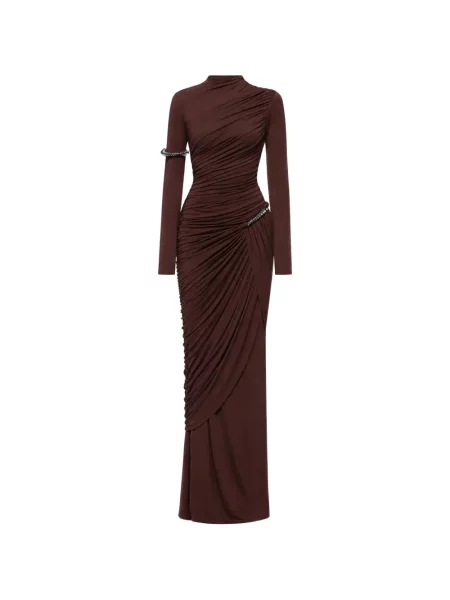 Rochie maxi Chats By C.dam cu volane asimetrică maro