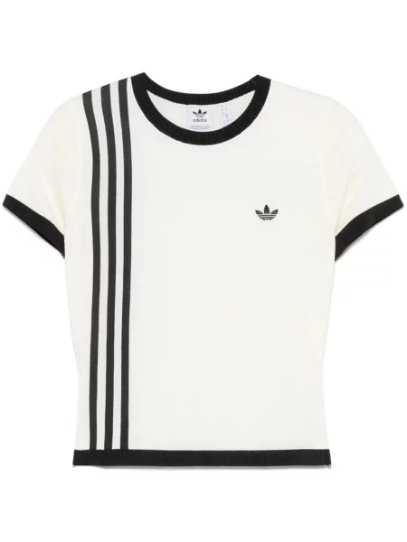 Pletené zvonové kalhoty Adidas bílé