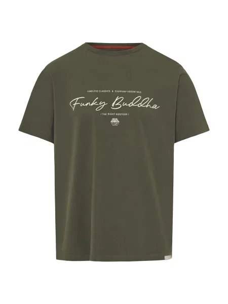 Funky Buddha Tricou verde închis / murdar alb