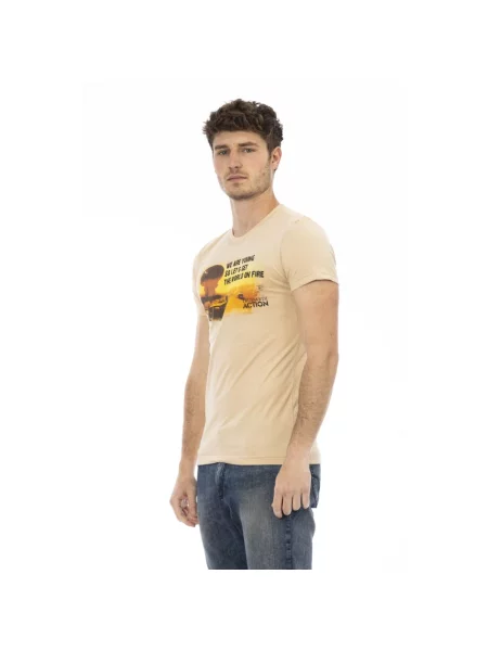 Koszulka Trussardi z krótkim rękawem z okrągłym dekoltem casual beżowa