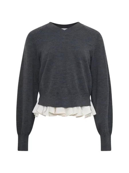 Pulover 3.1 Phillip Lim cu decolteu în V cu volane gri