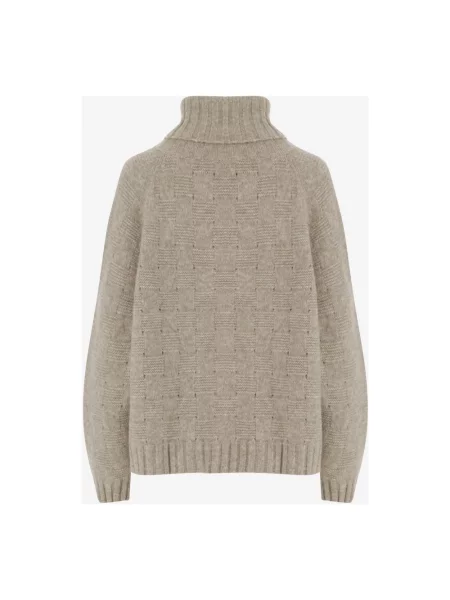 Lniany sweter z golfem Allude beżowy