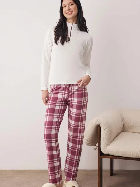 Trendyol Pijama roșu burgundy alb