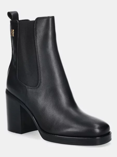 Tommy Hilfiger cizme de piele SQUARE TOE CHELSEA HIGH BLOCK HL negru