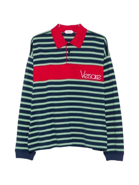Tricou polo Versace cu broderie albastru