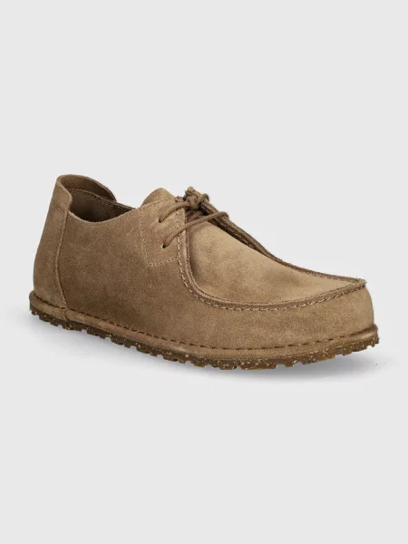Birkenstock pantofi de piele intoarsa Utti Lace barbati bej