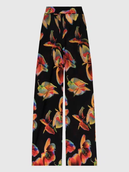Штани із шовку в квітковий принт Alexander Mcqueen чорні