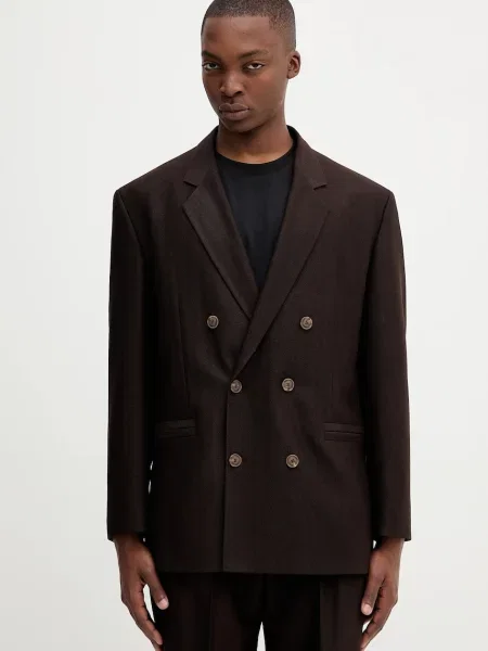 HUGO blézer gyapjú keverékből barna