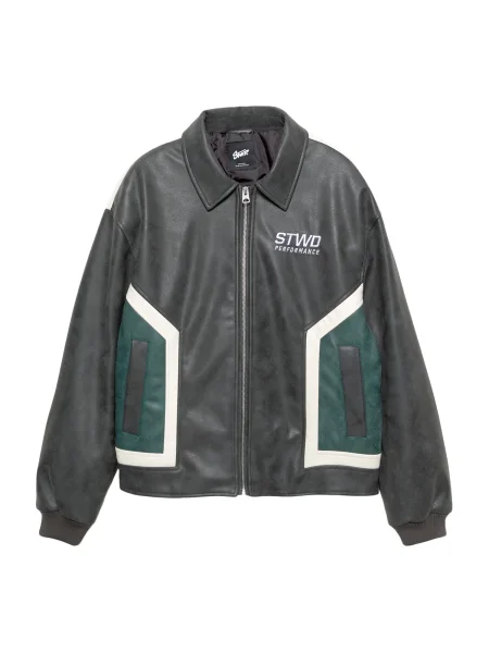 Pull&Bear Geacă de primăvară-toamnă STWD verde închis / negru alb