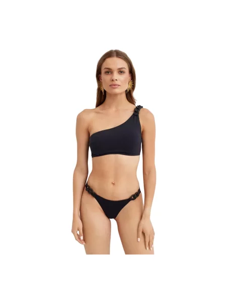 Lniany top Lenny Niemeyer na jednym ramieniu czarny