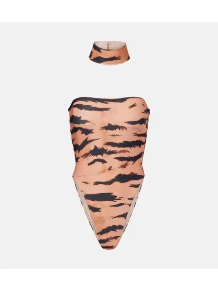 Strój kąpielowy Adriana Degreas z nadrukiem bez ramiączek brązowy