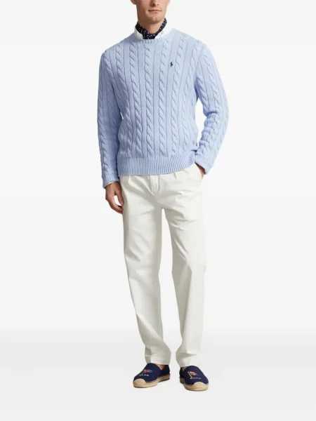 Ленен пуловер Polo Ralph Lauren бродиран синьо