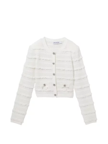 Cardigan Self-portrait din tweed alb