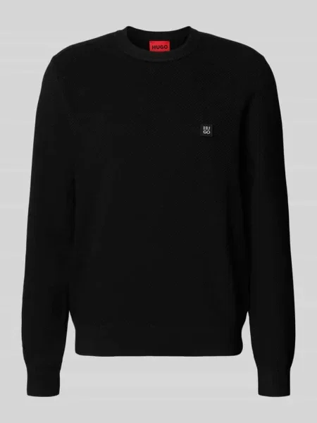 Sweter o kroju regular fit z dzianiny z dodatkiem bawełny żywej wełny model ‘SETAL’ Hugo czarny