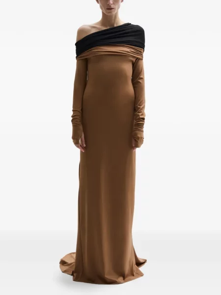 Rochie maxi Atu Body Couture drapată lungă de costum maro
