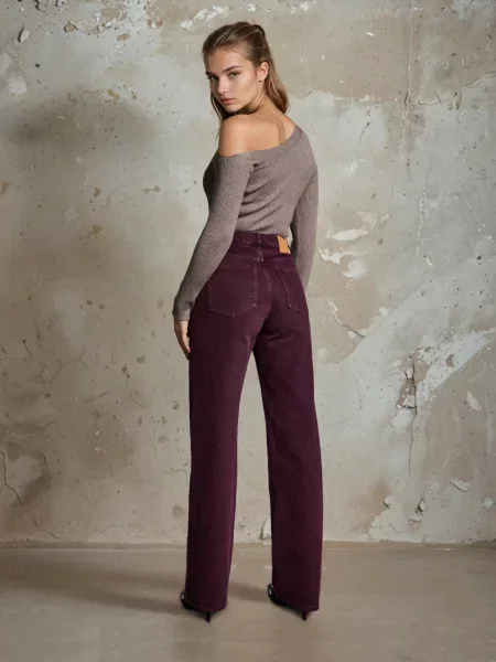Джинси wide leg бордовий