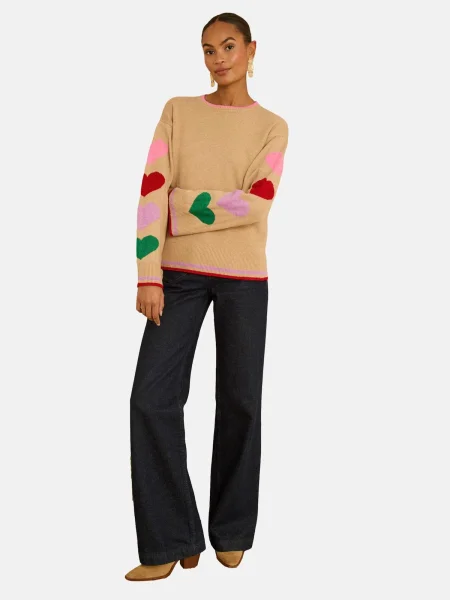 Love & roses Pulover maro cămilă roz deschis / roşu închis verde