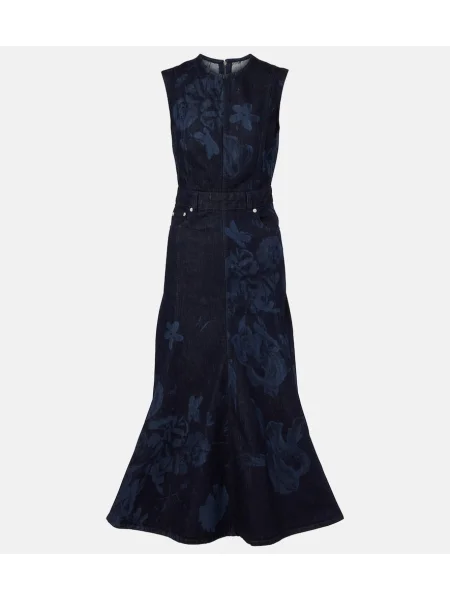 Sukienka jeansowa Erdem w kwiatki do kolan garniturowa niebieska