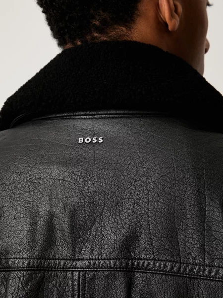 BOSS Orange късо яке мъжко от кожа Jopeak черно