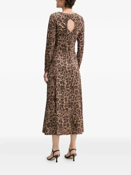 Костюм миди рокля Oui с принт до коляното кафяво