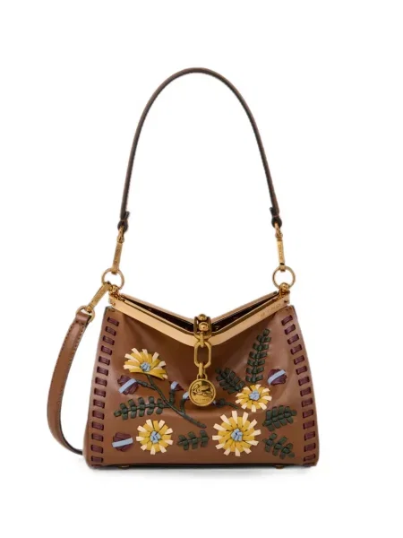 Geantă Etro din piele cu model floral maro