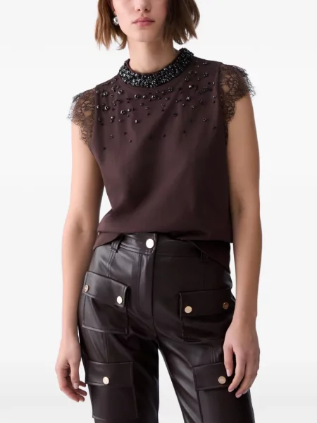Stras tricou Liu Jo din dantelă maro