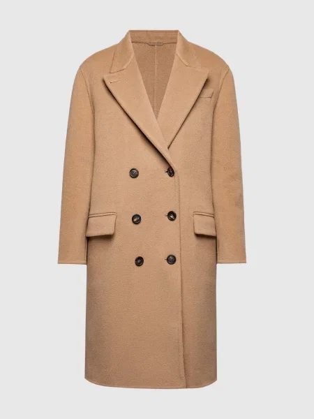 Шерстяное двубортное пальто Brunello Cucinelli коричневое