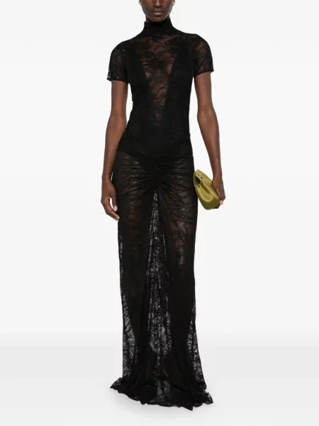 Rochie maxi The Andamane cu volane din dantelă negru