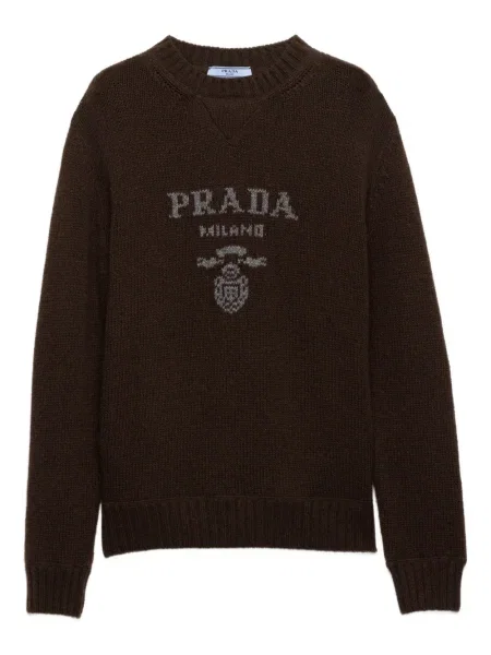 Pulover Prada cu decolteu rotund maro