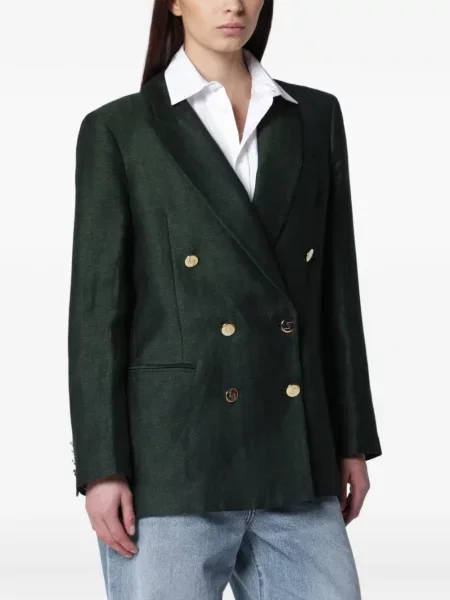 Sacou Vitovi cu model herringbone cu două rânduri de nasturi verde