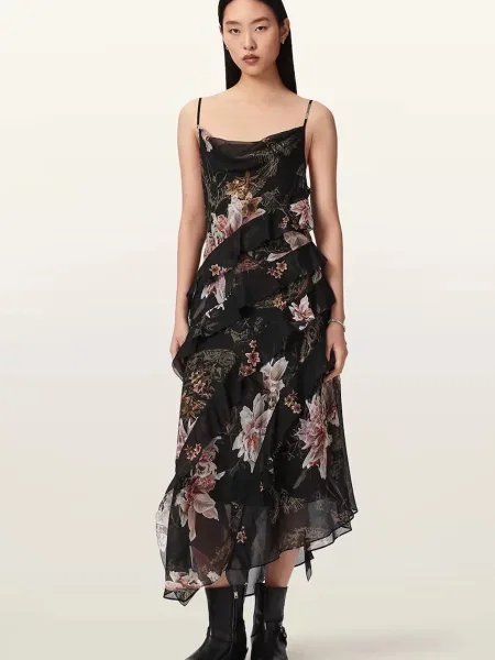 Шелковое асимметричное платье Allsaints