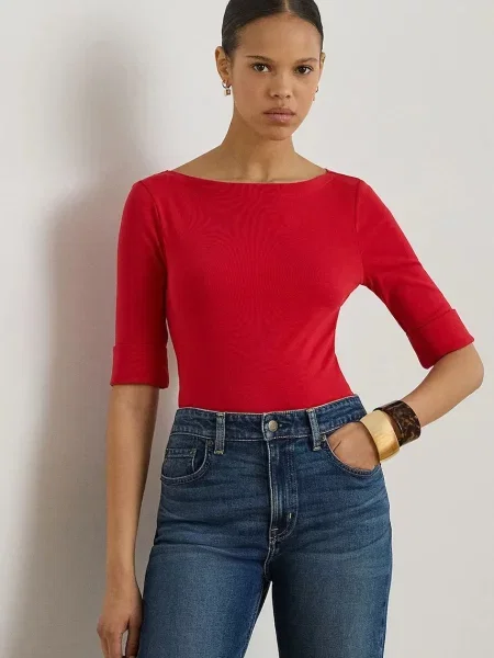 T-shirt krój slim fit z czystej bawełny Lauren Ralph Lauren czerwona