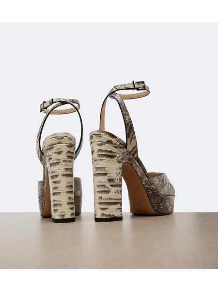 Sandale Fendi din piele cu platformă cu model piele de șarpe maro