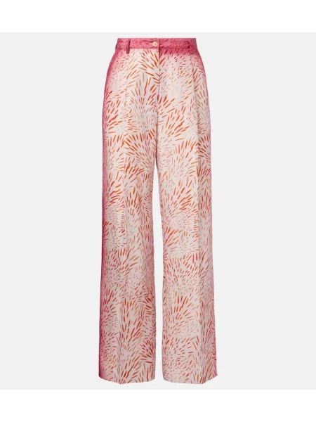 Pantaloni Dries Van Noten de mătase cu imagine roz