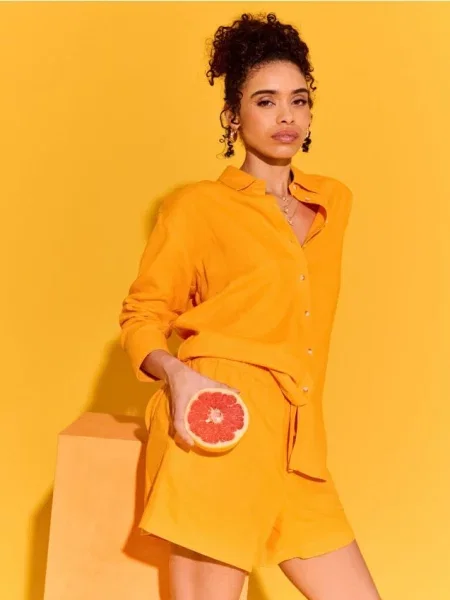 Шорти зі сумішшю льону помаранчевий