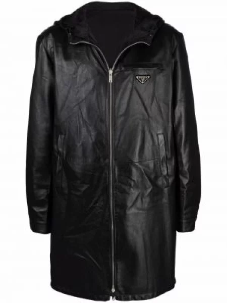 Palton Prada din piele negru
