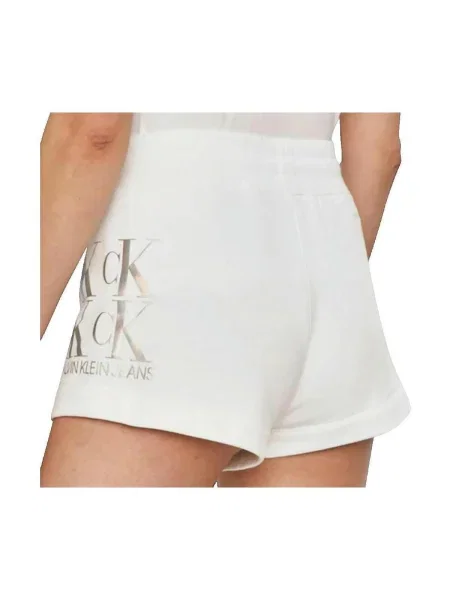 Pletené džínsové šortky Calvin Klein Jeans s autogramom biela