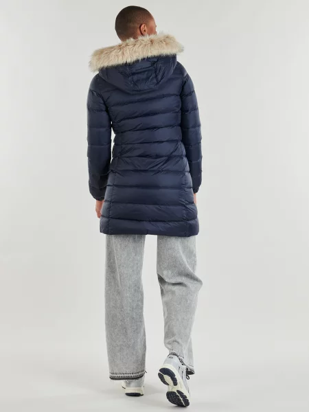 Haină de puf Tommy Jeans cu glugă albastru