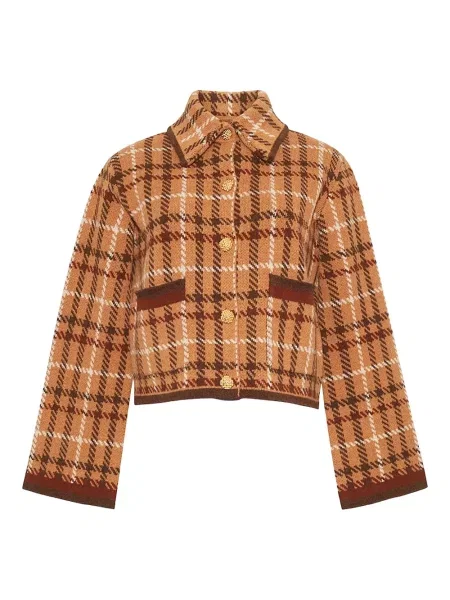 Cardigan Cara Cara în carouri din jacard maro