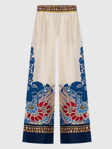 Шелковые брюки La Doublej с принтом бежевые