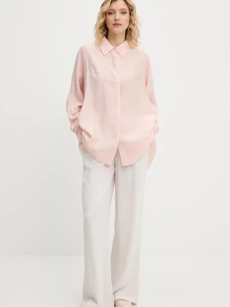 Answear Lab koszula relaxed z kołnierzykiem klasycznym różowy