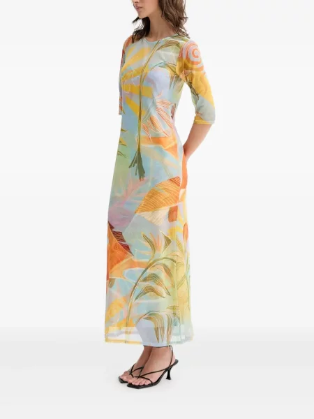 Rochie maxi Never Fully Dressed cu model floral cu imagine de costum albastru