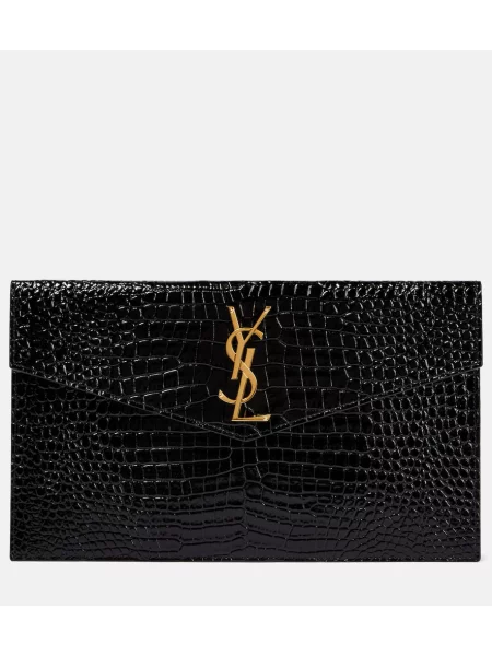 Usnjena lakirana pisemska torbica Saint Laurent črna