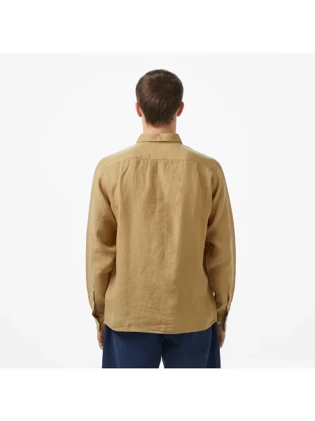 Lacoste Lniana Koszula Button-Down Regular Fit beżowa