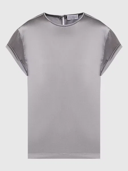 Блуза із шовку з ланцюжком моніль з еколатуні Brunello Cucinelli сіра