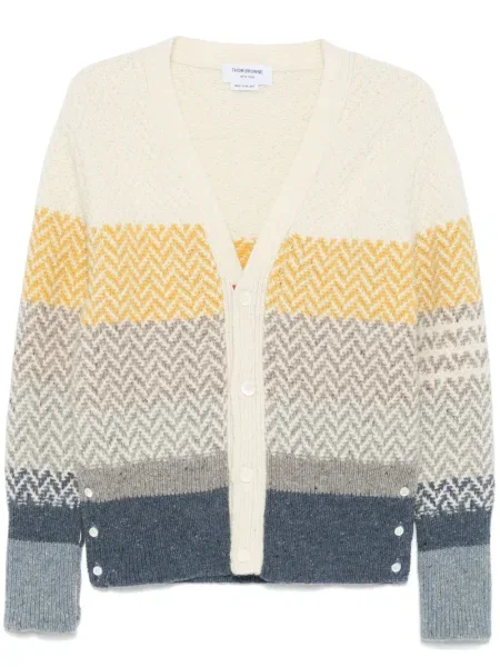Kardigan Thom Browne w paski z dekoltem w serek żakardowy