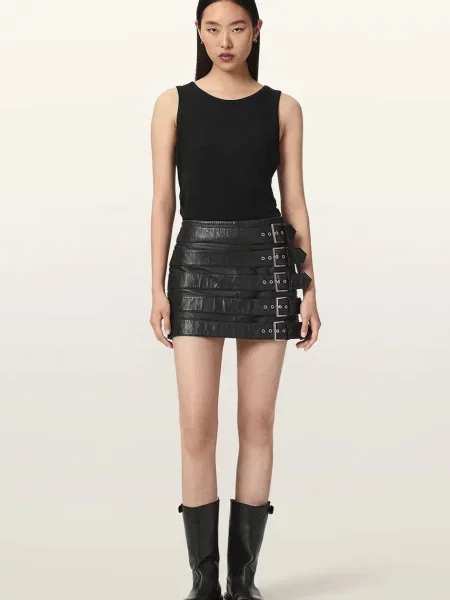 Кожаная юбка Allsaints с пряжкой