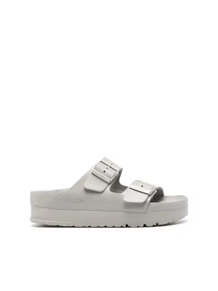 Klapki Birkenstock skórzane na platformie szare