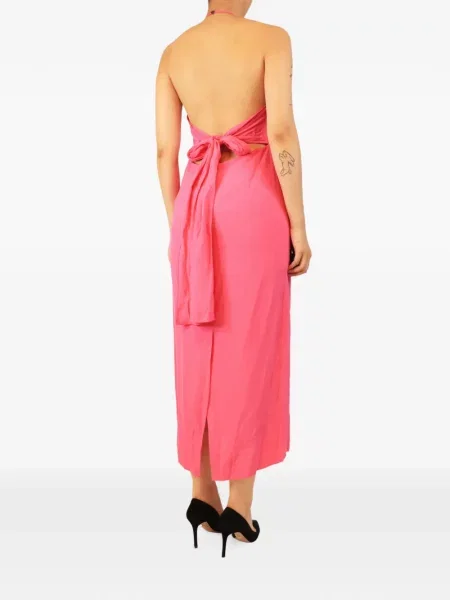 Rochie midi Three Graces cu legături cu gât halter roz