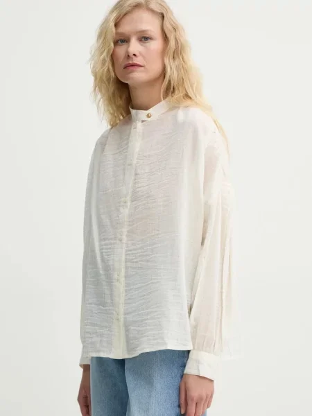 Sessun camasa femei cu guler stand-up relaxed bej